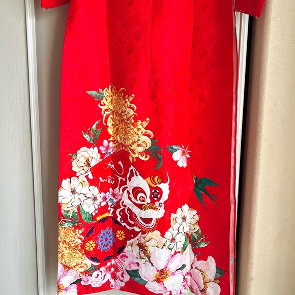 Very vibrant red Ao Dai - Picture 5 of 7